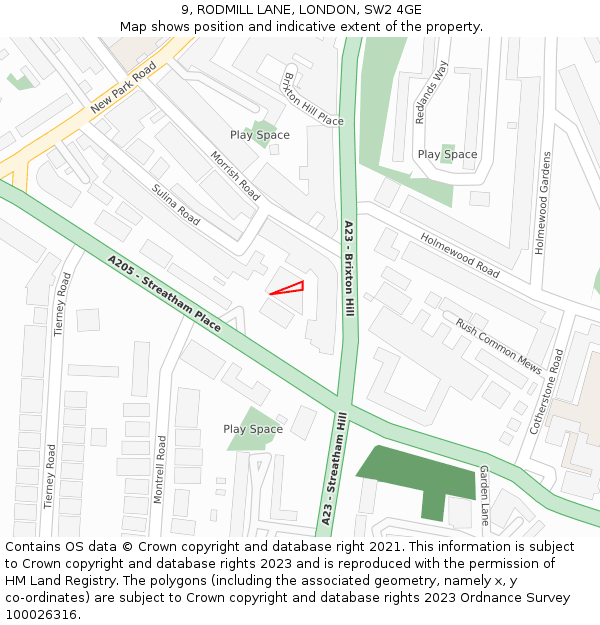 9, RODMILL LANE, LONDON, SW2 4GE: Location map and indicative extent of plot