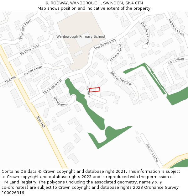 9, RODWAY, WANBOROUGH, SWINDON, SN4 0TN: Location map and indicative extent of plot