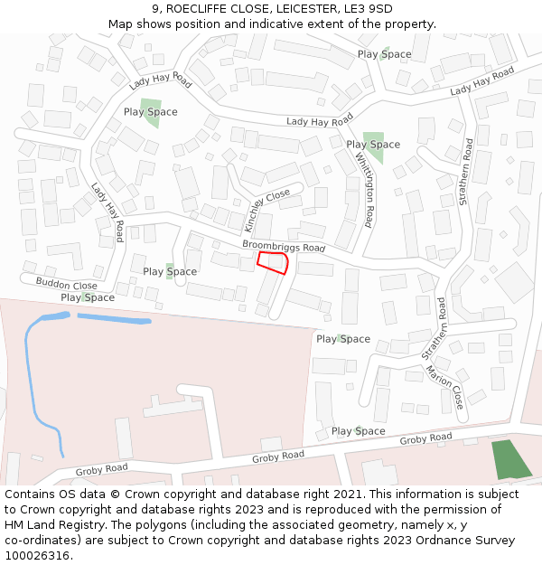 9, ROECLIFFE CLOSE, LEICESTER, LE3 9SD: Location map and indicative extent of plot