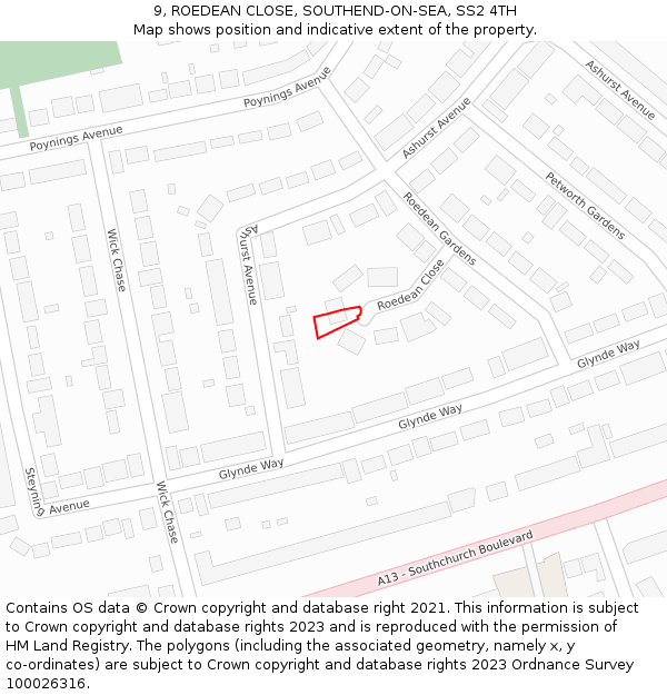 9, ROEDEAN CLOSE, SOUTHEND-ON-SEA, SS2 4TH: Location map and indicative extent of plot