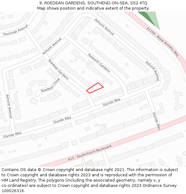 9, ROEDEAN GARDENS, SOUTHEND-ON-SEA, SS2 4TQ: Location map and indicative extent of plot