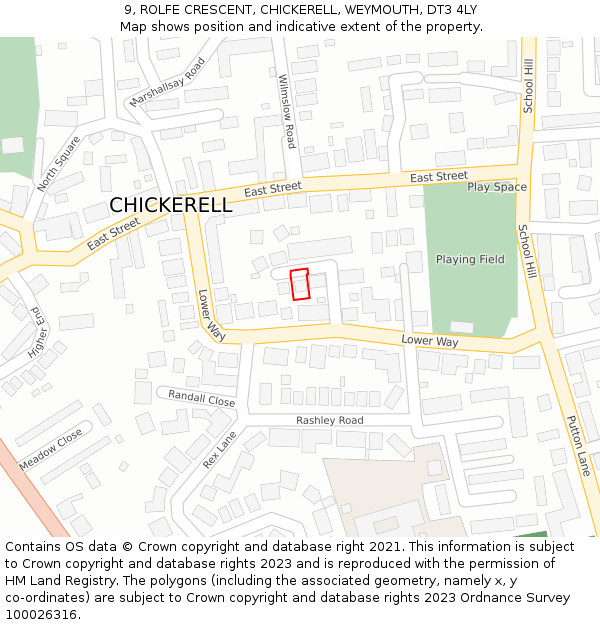 9, ROLFE CRESCENT, CHICKERELL, WEYMOUTH, DT3 4LY: Location map and indicative extent of plot