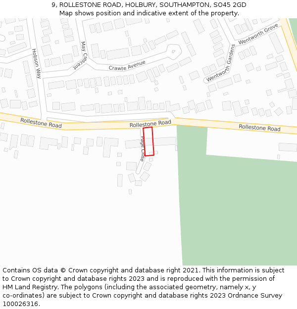 9, ROLLESTONE ROAD, HOLBURY, SOUTHAMPTON, SO45 2GD: Location map and indicative extent of plot