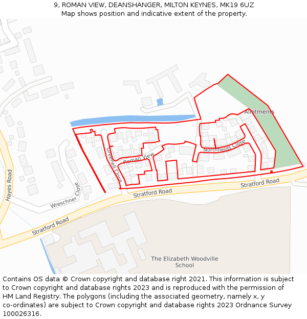 9, ROMAN VIEW, DEANSHANGER, MILTON KEYNES, MK19 6UZ: Location map and indicative extent of plot