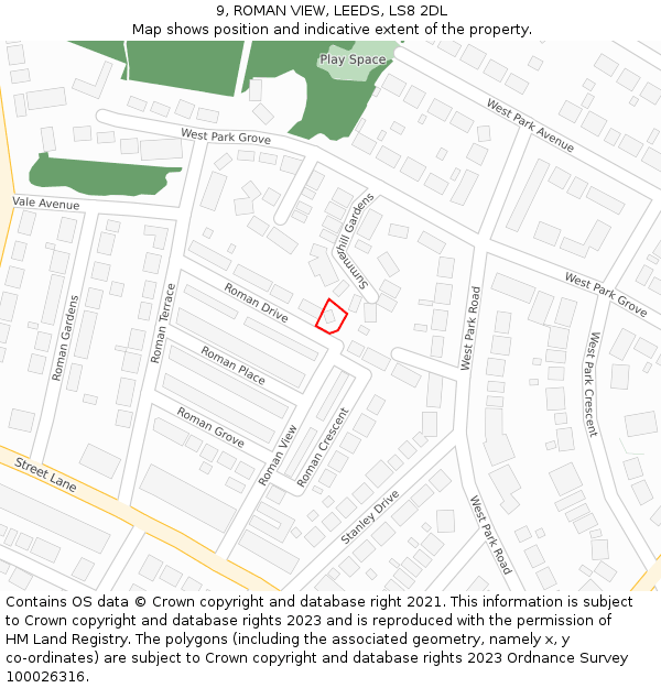 9, ROMAN VIEW, LEEDS, LS8 2DL: Location map and indicative extent of plot