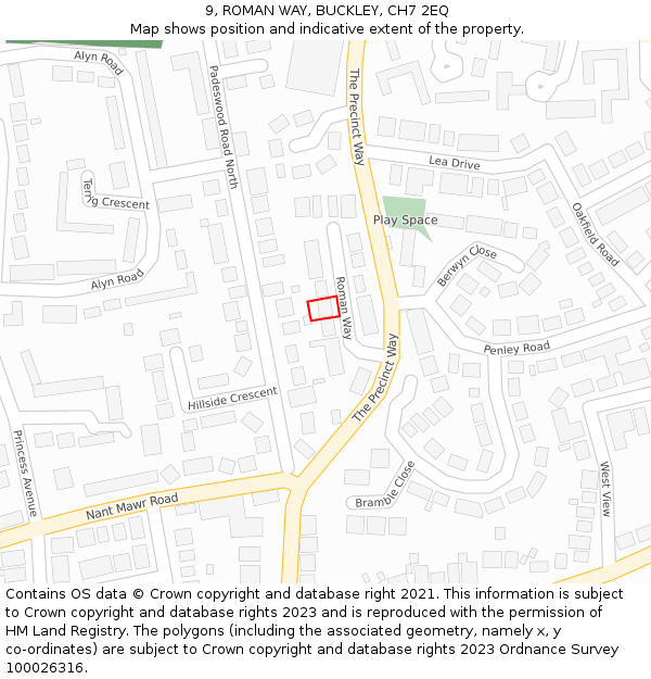 9, ROMAN WAY, BUCKLEY, CH7 2EQ: Location map and indicative extent of plot