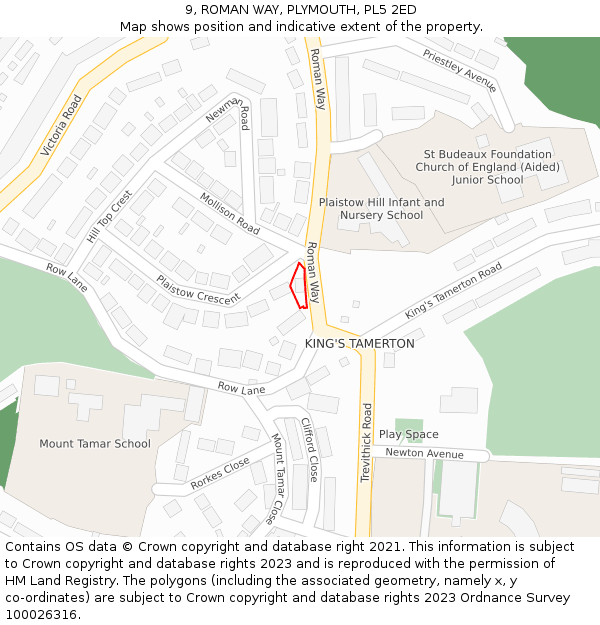 9, ROMAN WAY, PLYMOUTH, PL5 2ED: Location map and indicative extent of plot