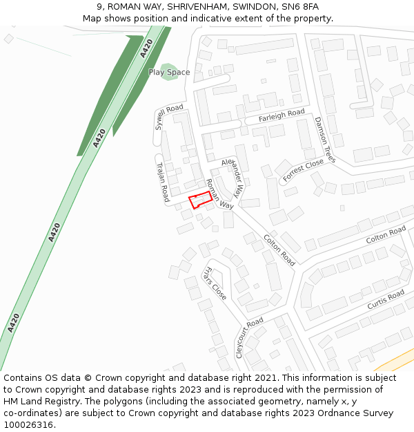 9, ROMAN WAY, SHRIVENHAM, SWINDON, SN6 8FA: Location map and indicative extent of plot