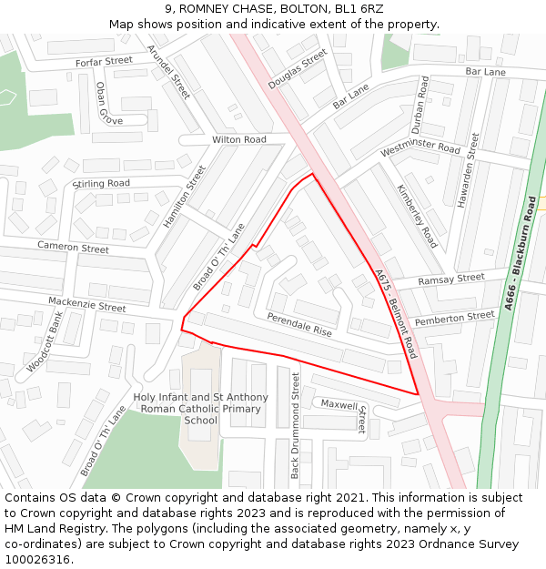 9, ROMNEY CHASE, BOLTON, BL1 6RZ: Location map and indicative extent of plot