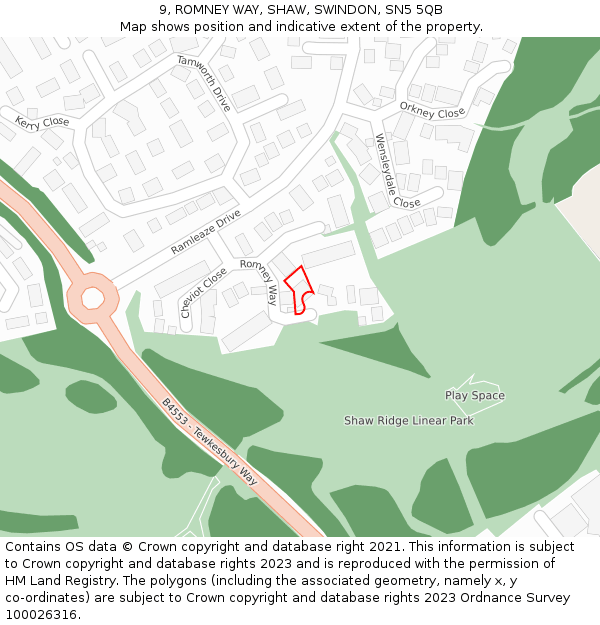 9, ROMNEY WAY, SHAW, SWINDON, SN5 5QB: Location map and indicative extent of plot