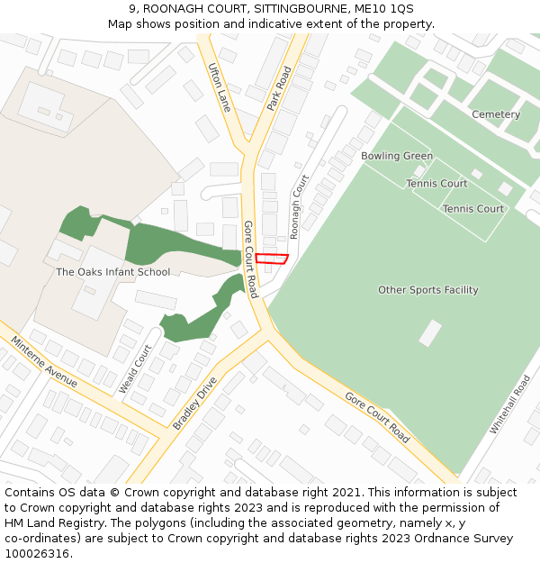 9, ROONAGH COURT, SITTINGBOURNE, ME10 1QS: Location map and indicative extent of plot