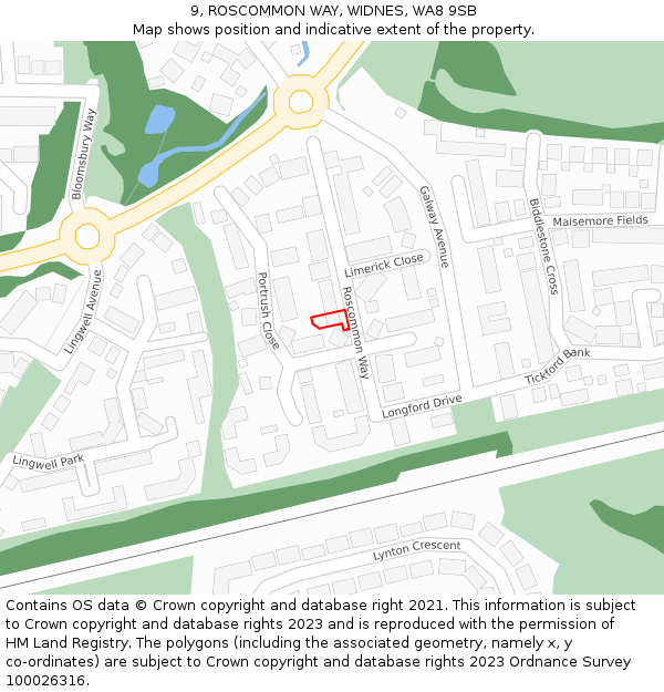 9, ROSCOMMON WAY, WIDNES, WA8 9SB: Location map and indicative extent of plot
