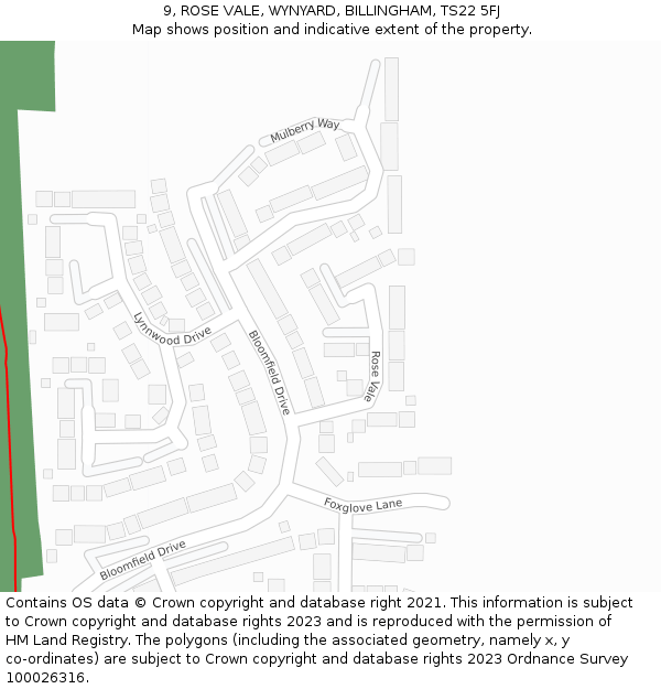 9, ROSE VALE, WYNYARD, BILLINGHAM, TS22 5FJ: Location map and indicative extent of plot