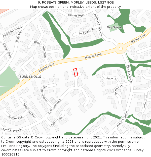 9, ROSEATE GREEN, MORLEY, LEEDS, LS27 8GE: Location map and indicative extent of plot