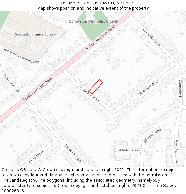 9, ROSEMARY ROAD, NORWICH, NR7 8ER: Location map and indicative extent of plot