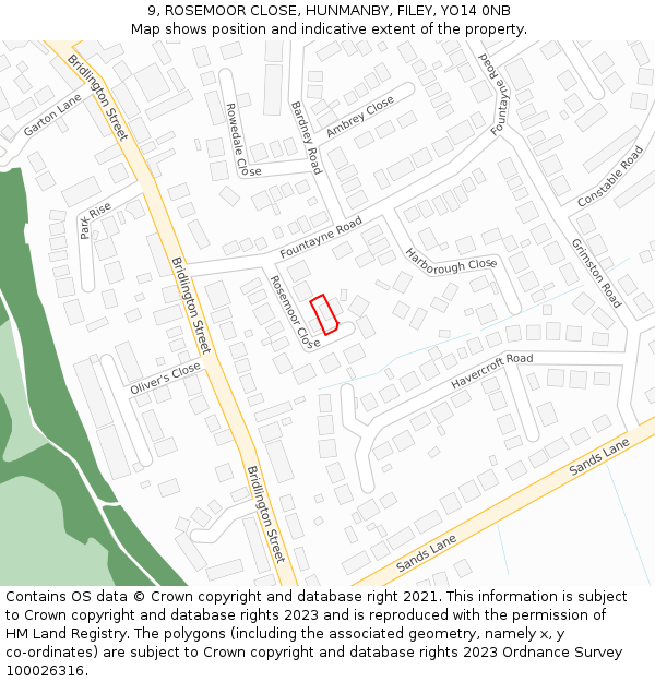 9, ROSEMOOR CLOSE, HUNMANBY, FILEY, YO14 0NB: Location map and indicative extent of plot