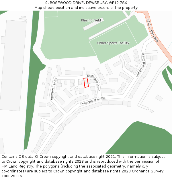 9, ROSEWOOD DRIVE, DEWSBURY, WF12 7SX: Location map and indicative extent of plot