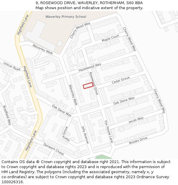 9, ROSEWOOD DRIVE, WAVERLEY, ROTHERHAM, S60 8BA: Location map and indicative extent of plot