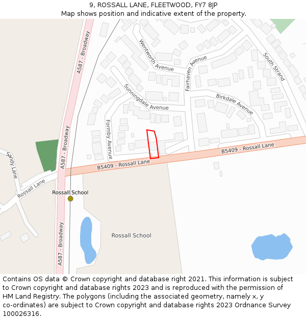 9, ROSSALL LANE, FLEETWOOD, FY7 8JP: Location map and indicative extent of plot