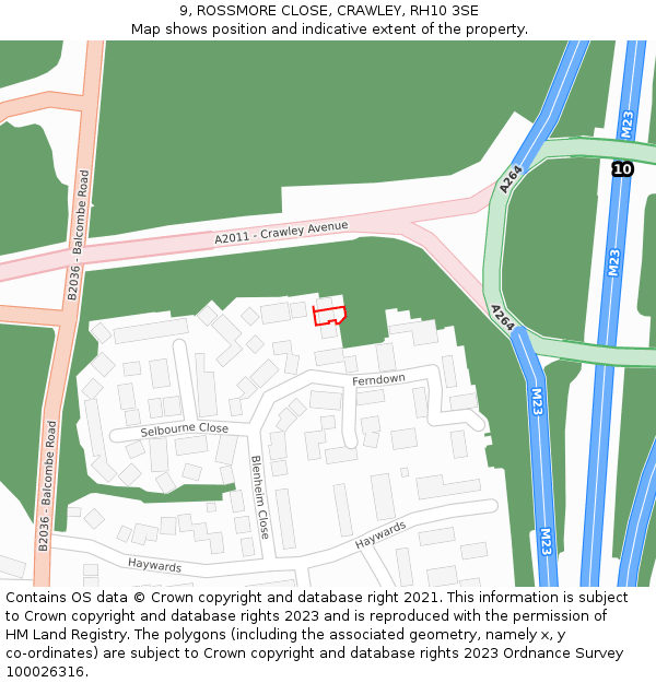 9, ROSSMORE CLOSE, CRAWLEY, RH10 3SE: Location map and indicative extent of plot