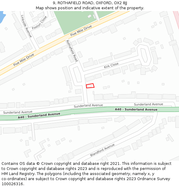 9, ROTHAFIELD ROAD, OXFORD, OX2 8JJ: Location map and indicative extent of plot