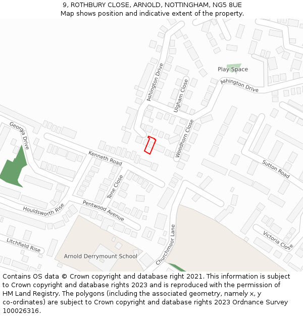 9, ROTHBURY CLOSE, ARNOLD, NOTTINGHAM, NG5 8UE: Location map and indicative extent of plot