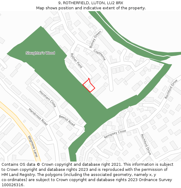 9, ROTHERFIELD, LUTON, LU2 8RX: Location map and indicative extent of plot