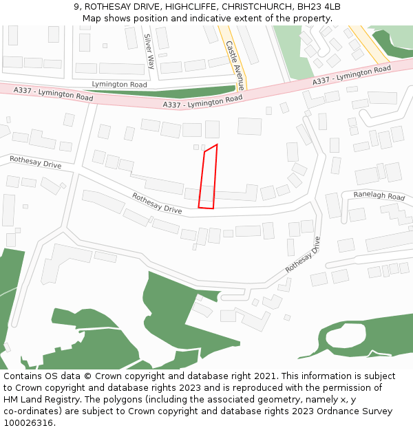 9, ROTHESAY DRIVE, HIGHCLIFFE, CHRISTCHURCH, BH23 4LB: Location map and indicative extent of plot