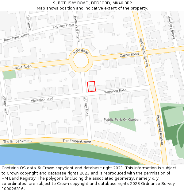 9, ROTHSAY ROAD, BEDFORD, MK40 3PP: Location map and indicative extent of plot