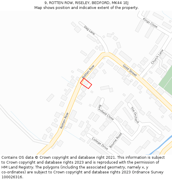 9, ROTTEN ROW, RISELEY, BEDFORD, MK44 1EJ: Location map and indicative extent of plot