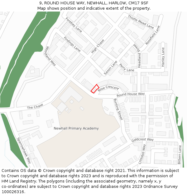 9, ROUND HOUSE WAY, NEWHALL, HARLOW, CM17 9SF: Location map and indicative extent of plot