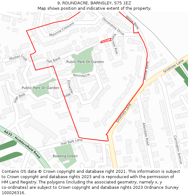 9, ROUNDACRE, BARNSLEY, S75 1EZ: Location map and indicative extent of plot