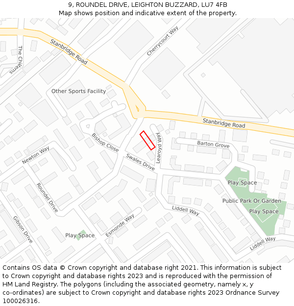 9, ROUNDEL DRIVE, LEIGHTON BUZZARD, LU7 4FB: Location map and indicative extent of plot