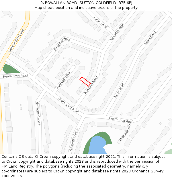 9, ROWALLAN ROAD, SUTTON COLDFIELD, B75 6RJ: Location map and indicative extent of plot