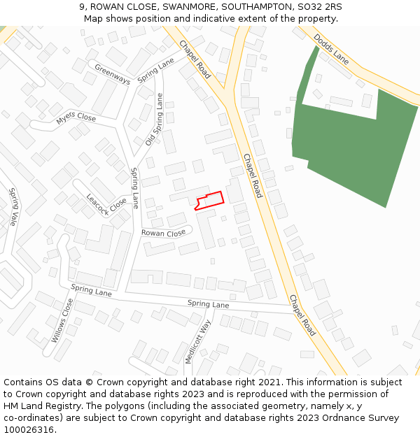 9, ROWAN CLOSE, SWANMORE, SOUTHAMPTON, SO32 2RS: Location map and indicative extent of plot