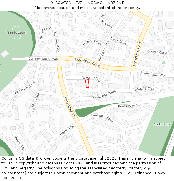 9, ROWTON HEATH, NORWICH, NR7 0NT: Location map and indicative extent of plot