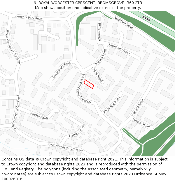 9, ROYAL WORCESTER CRESCENT, BROMSGROVE, B60 2TB: Location map and indicative extent of plot