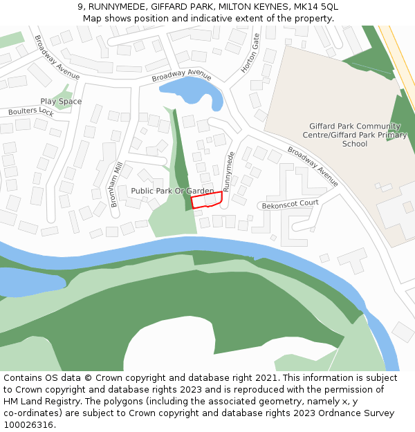 9, RUNNYMEDE, GIFFARD PARK, MILTON KEYNES, MK14 5QL: Location map and indicative extent of plot