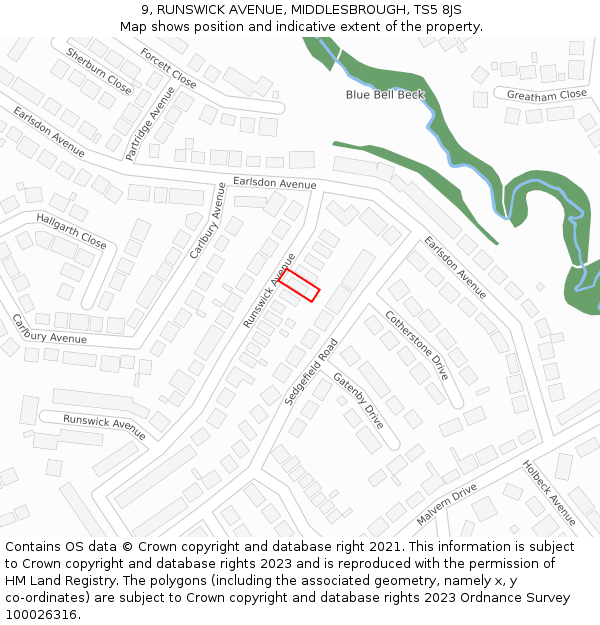 9, RUNSWICK AVENUE, MIDDLESBROUGH, TS5 8JS: Location map and indicative extent of plot