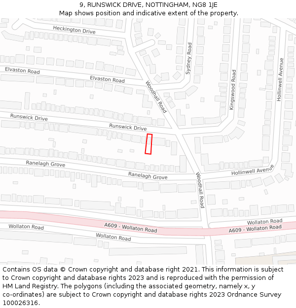 9, RUNSWICK DRIVE, NOTTINGHAM, NG8 1JE: Location map and indicative extent of plot