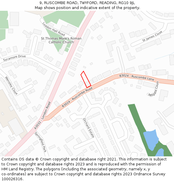 9, RUSCOMBE ROAD, TWYFORD, READING, RG10 9JL: Location map and indicative extent of plot