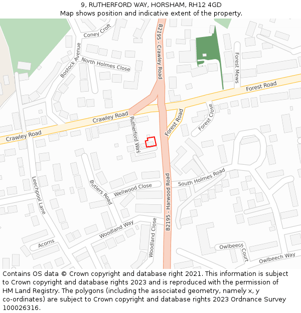 9, RUTHERFORD WAY, HORSHAM, RH12 4GD: Location map and indicative extent of plot