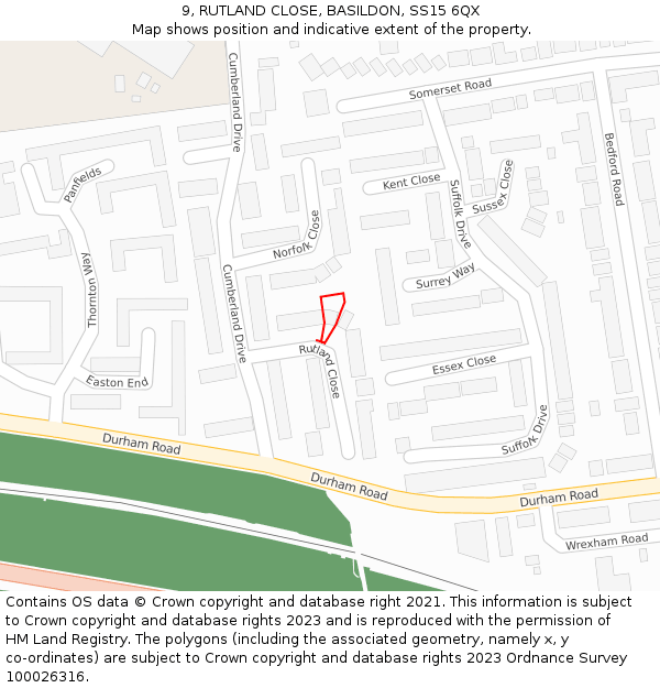 9, RUTLAND CLOSE, BASILDON, SS15 6QX: Location map and indicative extent of plot