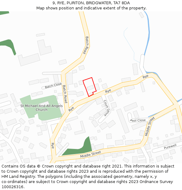 9, RYE, PURITON, BRIDGWATER, TA7 8DA: Location map and indicative extent of plot