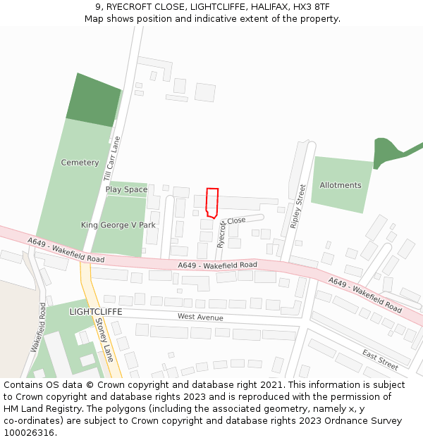 9, RYECROFT CLOSE, LIGHTCLIFFE, HALIFAX, HX3 8TF: Location map and indicative extent of plot