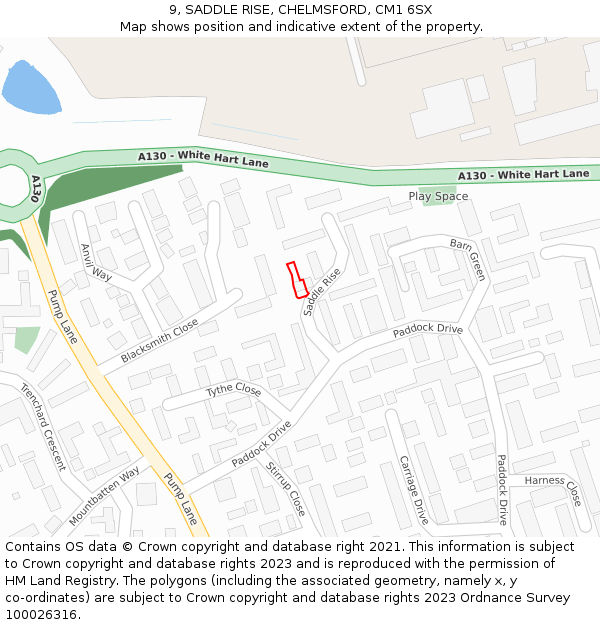 9, SADDLE RISE, CHELMSFORD, CM1 6SX: Location map and indicative extent of plot