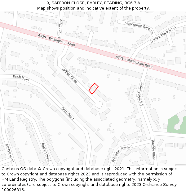 9, SAFFRON CLOSE, EARLEY, READING, RG6 7JA: Location map and indicative extent of plot