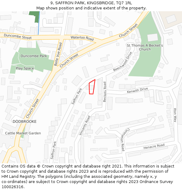 9, SAFFRON PARK, KINGSBRIDGE, TQ7 1RL: Location map and indicative extent of plot