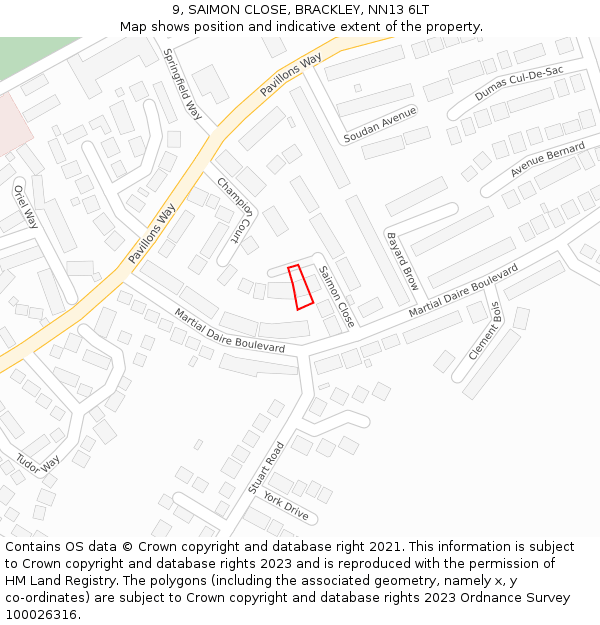 9, SAIMON CLOSE, BRACKLEY, NN13 6LT: Location map and indicative extent of plot