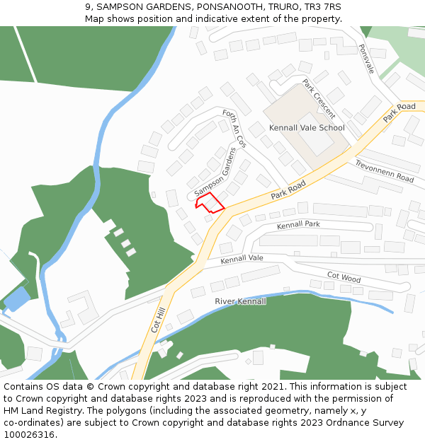 9, SAMPSON GARDENS, PONSANOOTH, TRURO, TR3 7RS: Location map and indicative extent of plot